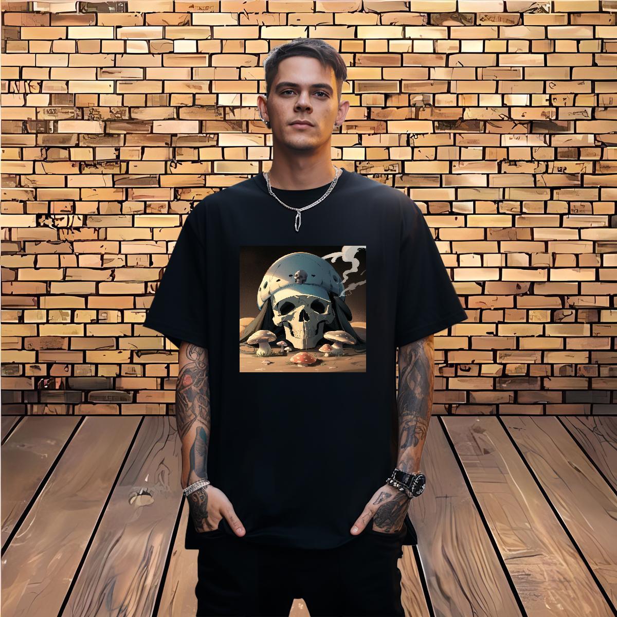 Wholesale T shirt 230g Cotton skull Street wear Hip Hop Black Oversized Breathable Short Sleeve Couples T Shirts Fashion Top Tees