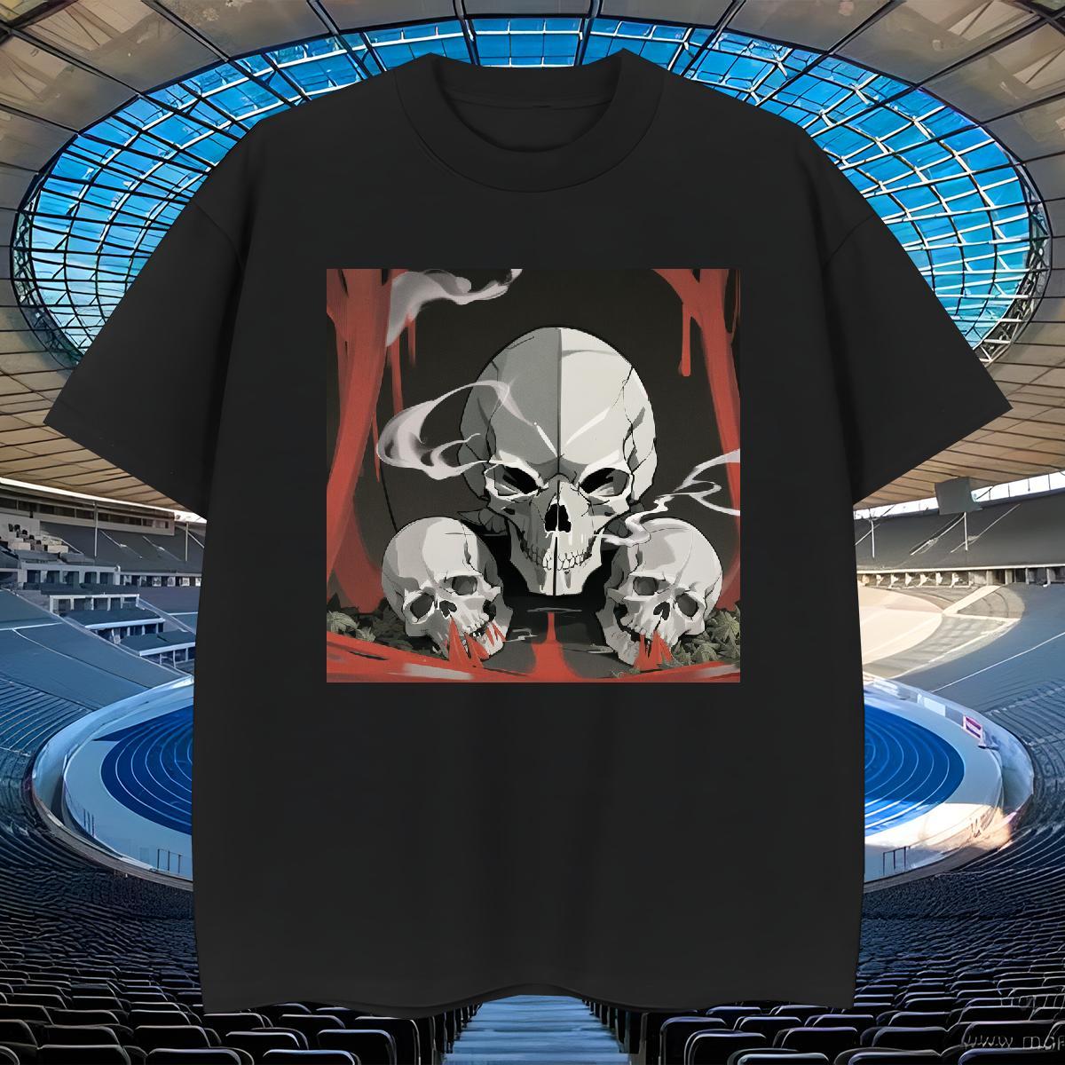 Cool Mens T Shirts 230g Pure Cotton skull Sport DIY Printed Round Neck Short Sleeve Tshirts Fashion Design Tops