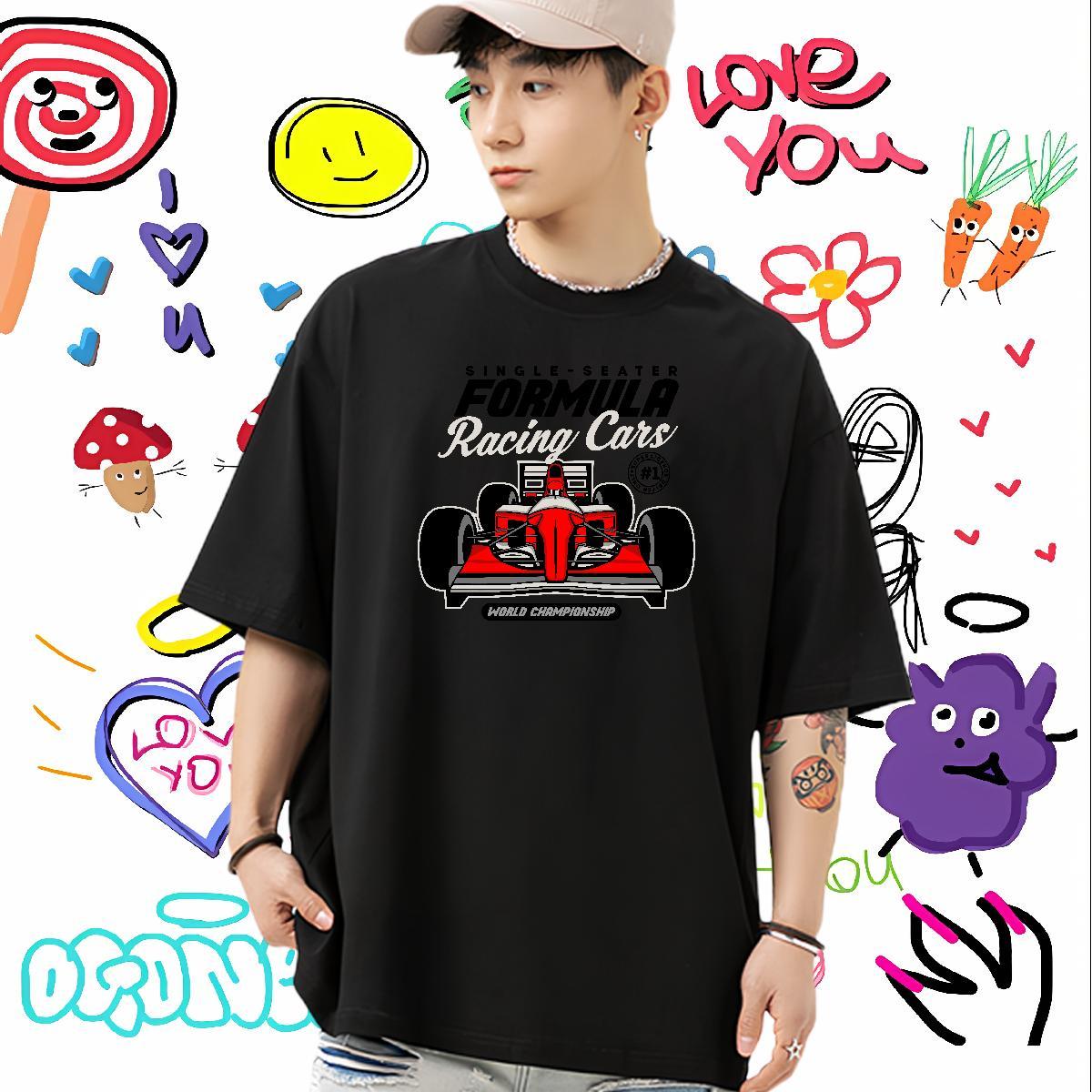 Classic T Shirts Men 230g Cotton go-kart Daily Wear Graphic Crew Neck Mens Tshirts Wholesale Tops Shirt