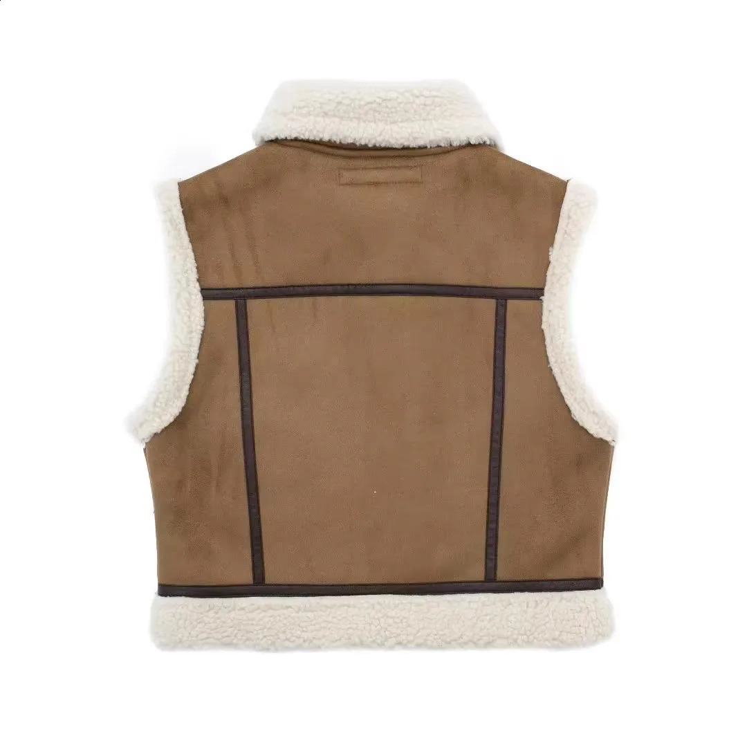 ZVRI Womens Autumn Stand collar Fur Single sided Short Tank Top Suitable for Warm Thick Coat 240824