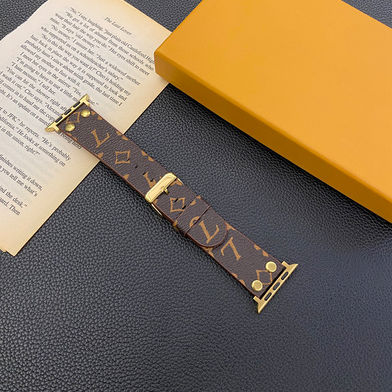Elegant Monogrammed Leather Band for Apple Watches Suitable for Series 9 & Previous Versions from 38mm up to 49mm