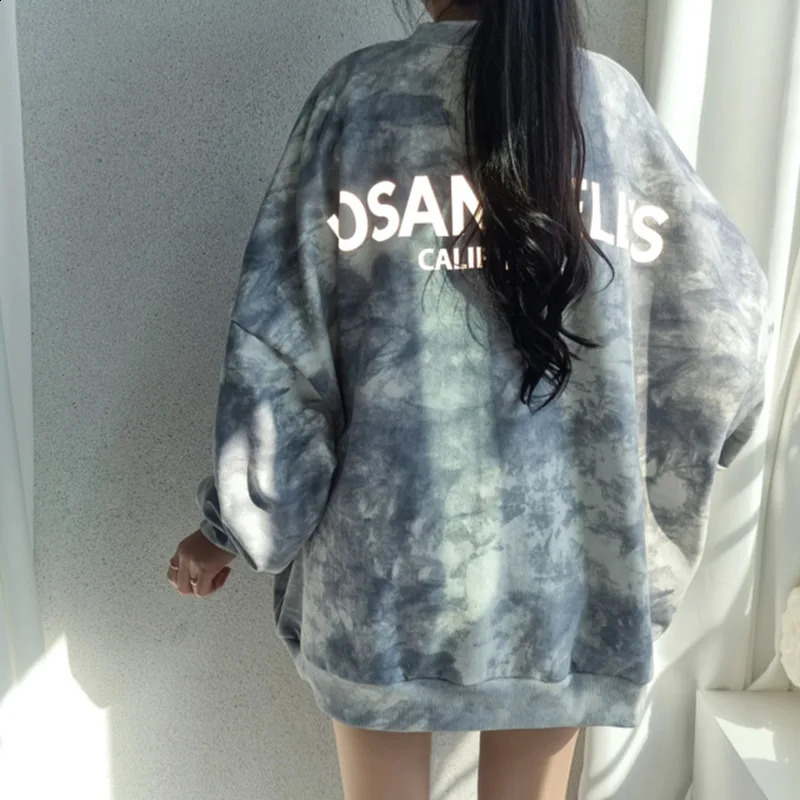 Women Sweatshirt Tie Dye Long Sleeve Hoodie Loose Tops Spring Autumn Cotton Pullovers Casual Female Fashion Streetwear 240824