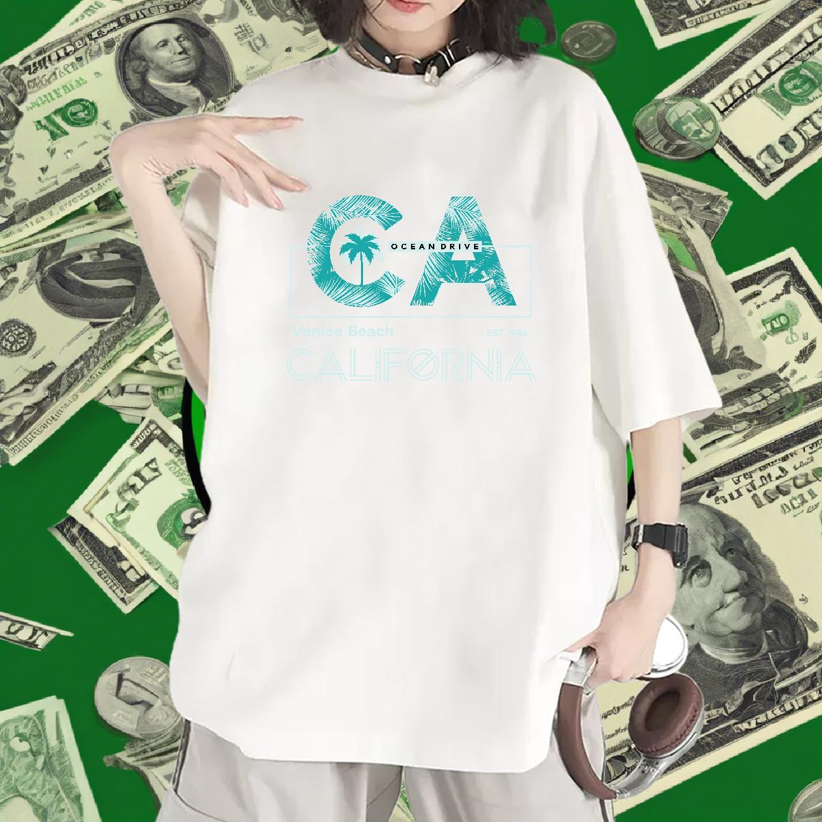 Brand Women Tees 230g 100% Cotton letter Hip Hop Street T-Shirts Breathable Crew Neck Oversized Tops Shirt