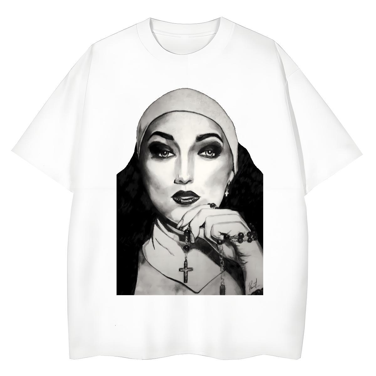 Female Women Tshirts 100% Cotton 230g nun Daily Wear T-Shirts Comfortable Plus Size Cartoon Top Shirts
