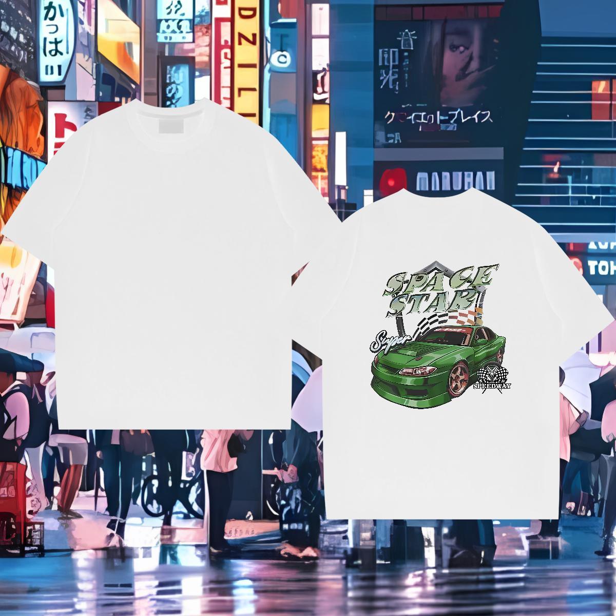Free Shipping Tshirts green car Sport 100% Cotton 230g Clothings Pure Cotton Designer Man T Shirts White Plus Size
