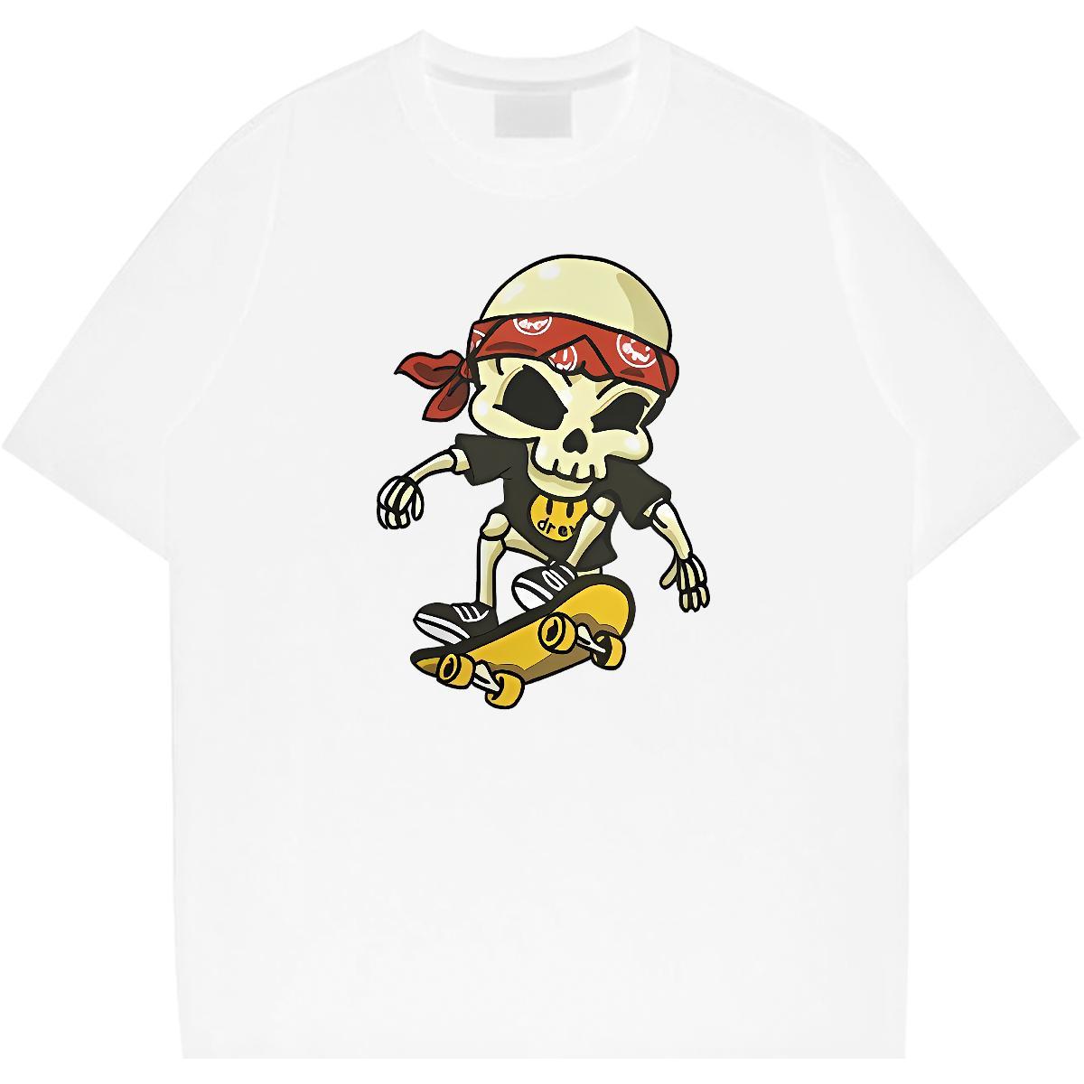 Soft Mens T Shirts 230g 100% Cotton skull Daily Wear Anime Print Breathable Short Sleeve Tshirts Casual New Tees
