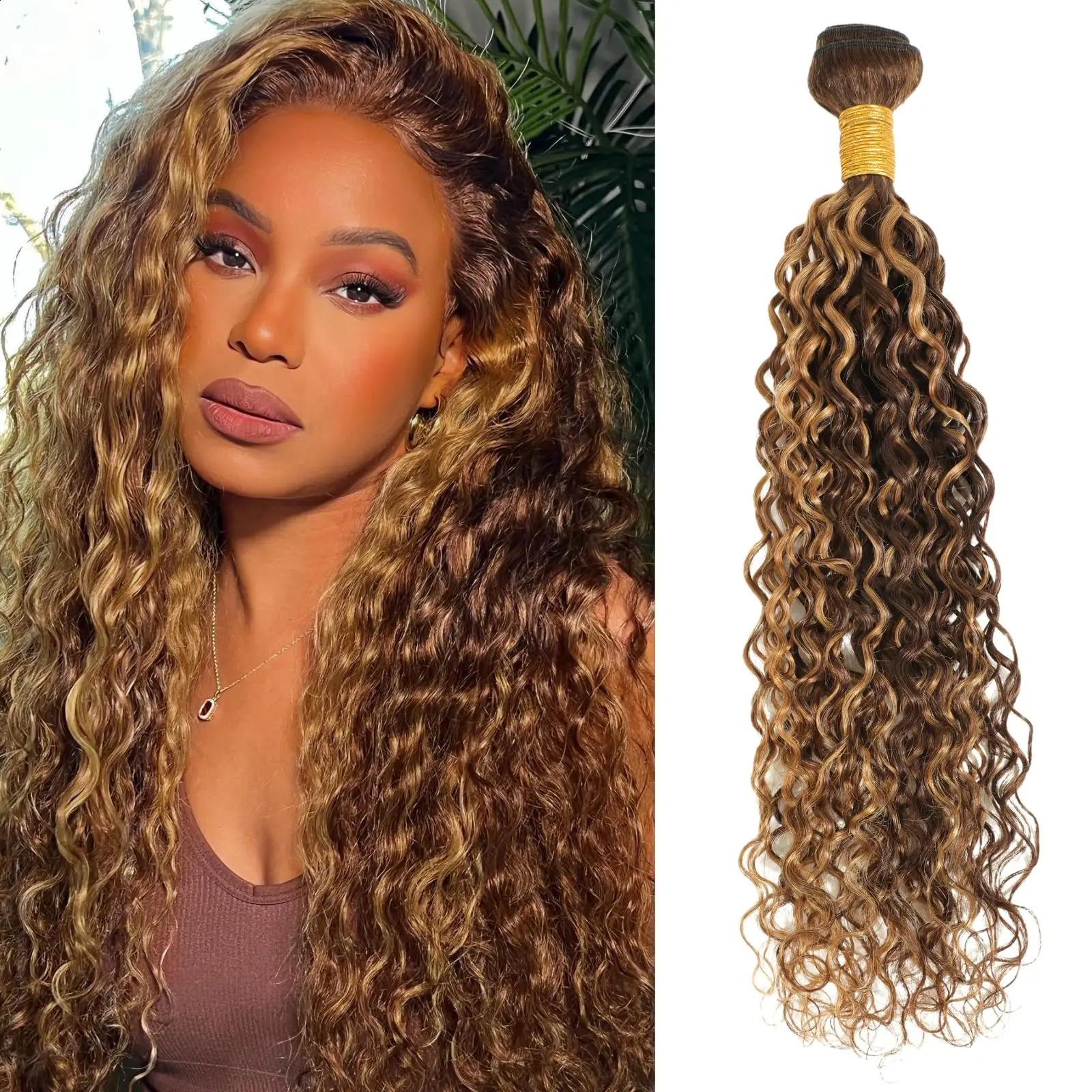 Sophianna 4 27 Highlight Deep Wave Bundles 30 inch Ombre Color Brazilian Brown Golden Hair Curling Bundle 100 Human 240801