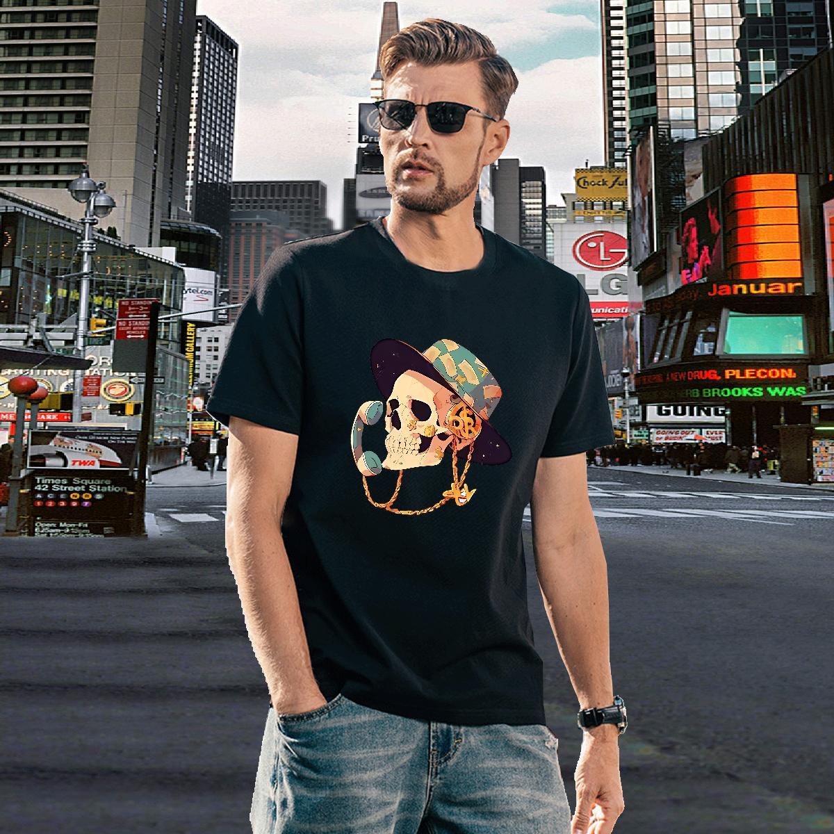 Cool T Shirt For Man 100% Cotton 230g skull Casual Customized Breathable Soft Men Tops Tees Brand Top Tees