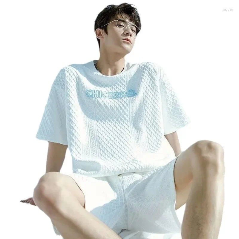 Trendy Summer T-shirt Set Casual Sports Short Sleeves 2-piece Fashionable Male Matching Clothes Stylish