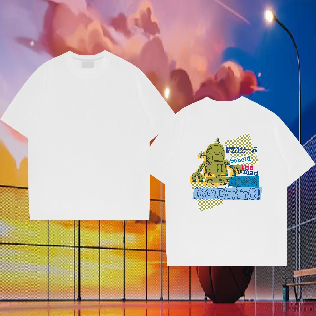 Loose T-Shirts 100% Cotton 230g robot Hip Hop Black White Breathable Mens Tshirts 2024 DIY Tee Shirt