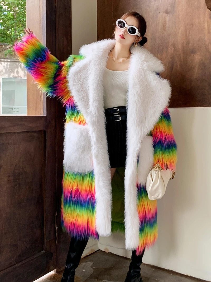 Original n Womens Fashion Iris Artificial Fur Coat Collar Long Jacket Fury Winter Promotion 240824