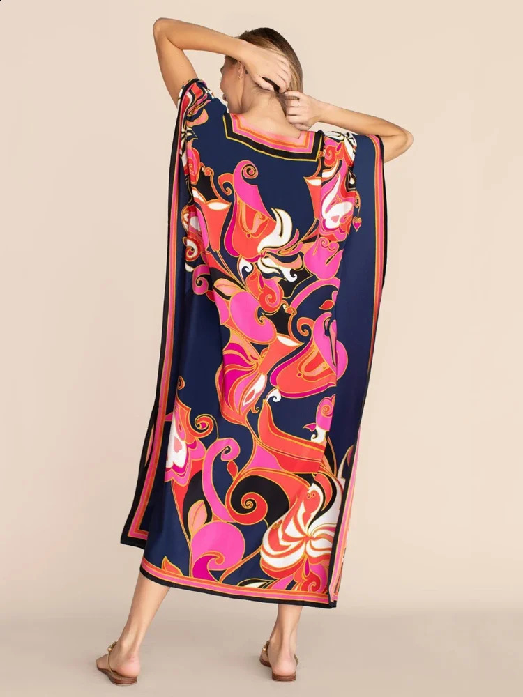 Printed Kaftans Womens Beach Cover Beach Maxi Bohemian Dress Beach Wear Pareo Swimsuit Factory Supply Direct 240824