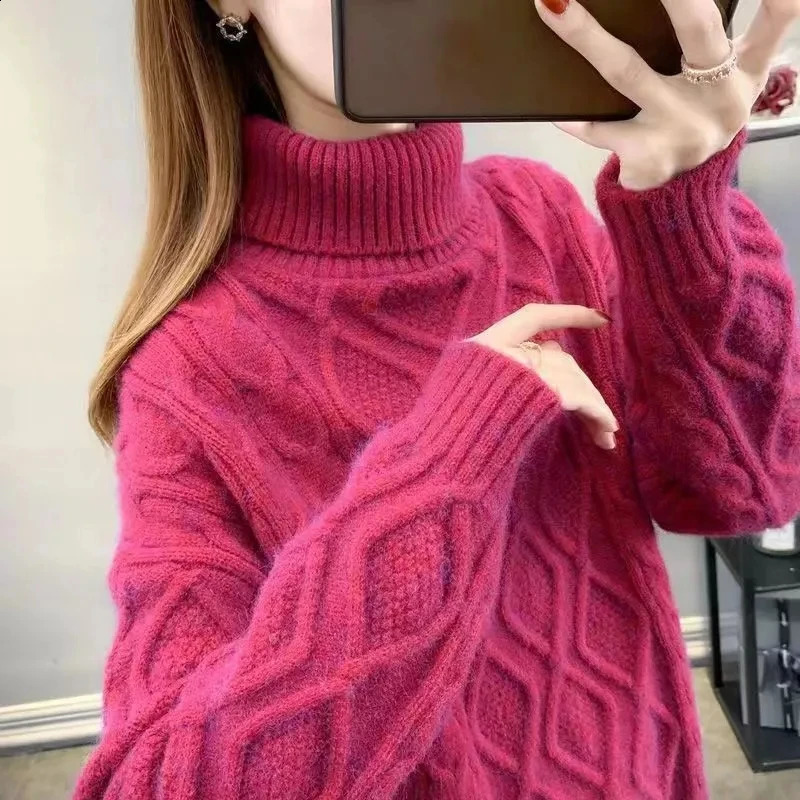 Womens Turtleneck Sweater Fall Winter Loose Warm Knit Pullover Tops Candy Colors Knitwear Jumper Korean Soft Casual Poleras 240824