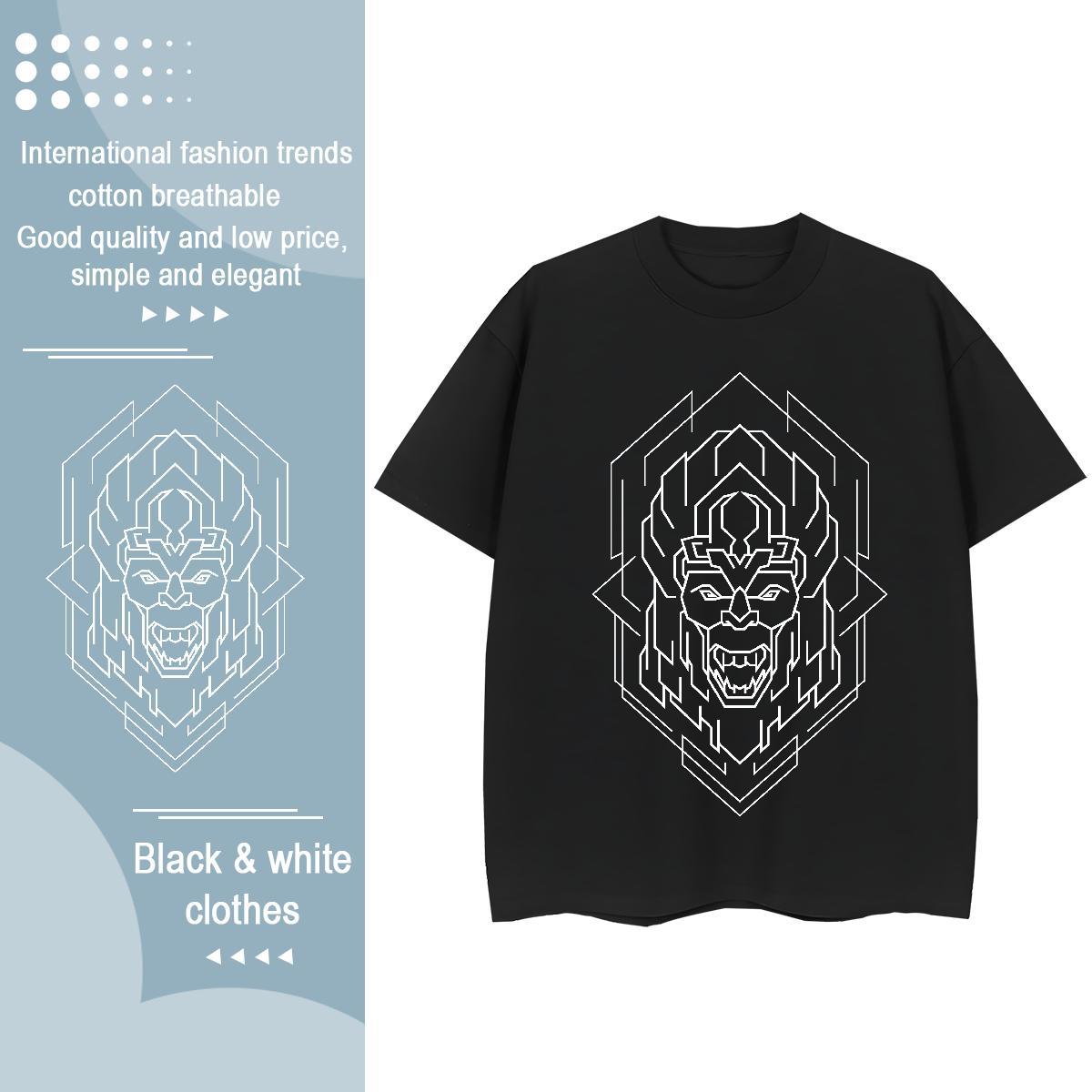 Comfortable Lady T shirt 230g Cotton Geometric line Hip Hop T Shirts Women Short sleeve Soft Cartoon Anime Tops Shirt