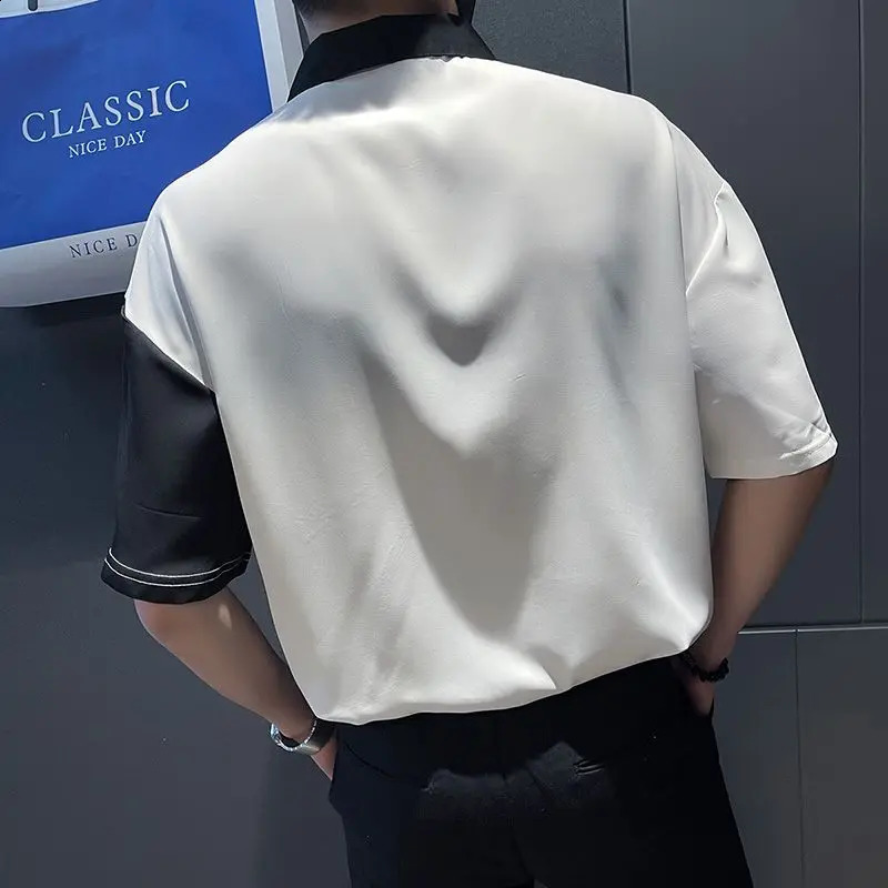Summer Thin Fashion Short Sleeve Lapel Mens Trend Korean Version Casual All-match Contrasting Colors Spliced Pocket POLO Shirt 240824