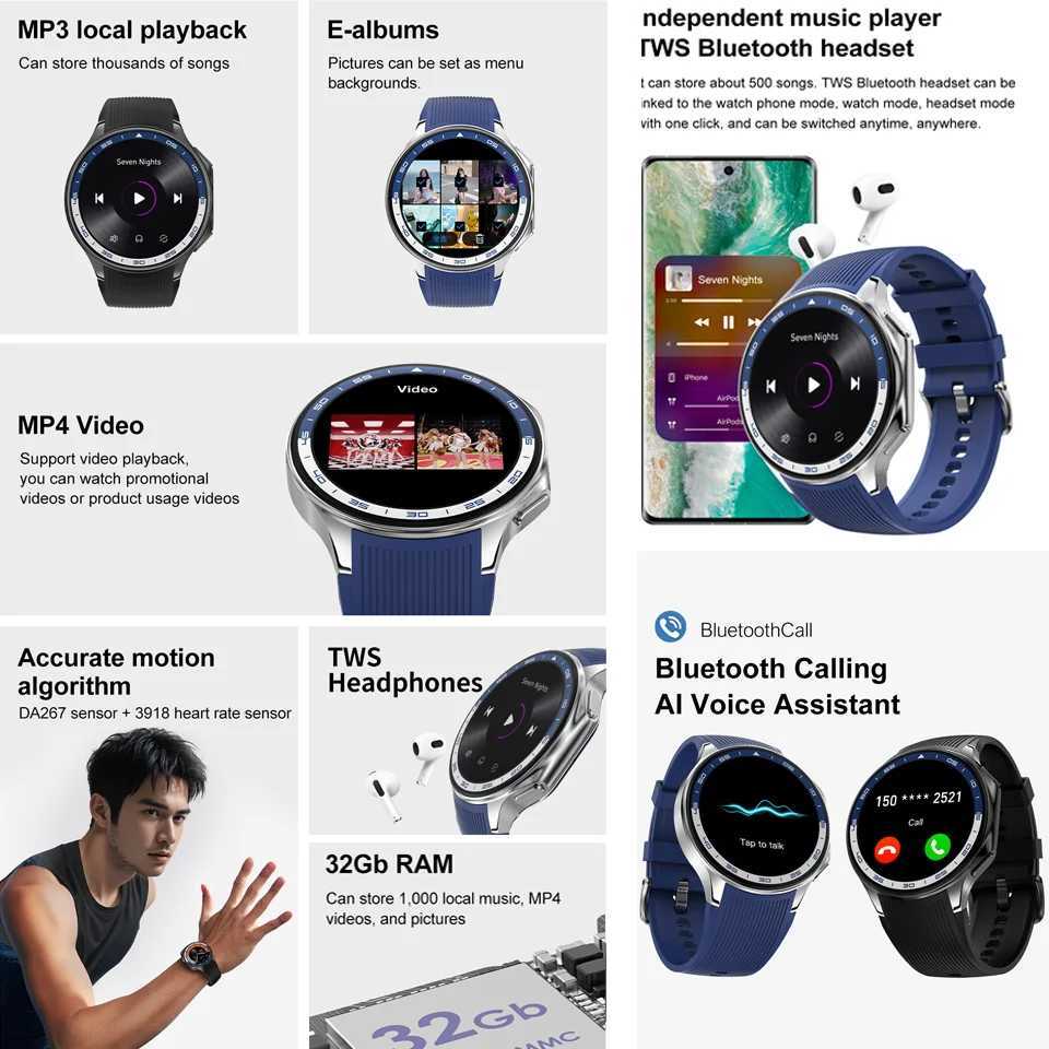 New DT Watch X SMART Watch Play Video 32GB NFC Record Sound Smartwatch BT Call Compass GPS Track Sport Watch For Men Women M240824