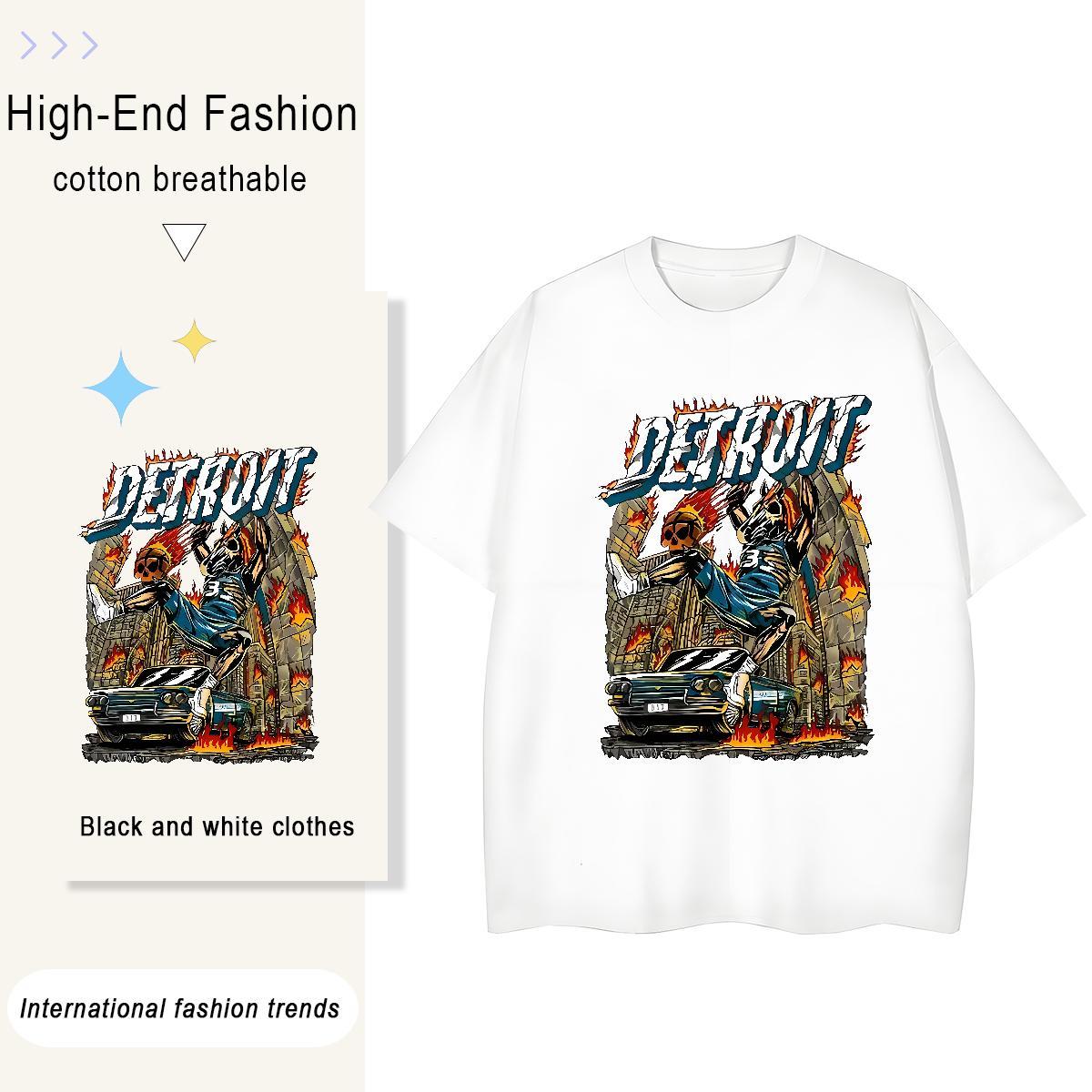 Comfortable T Shirt For Man 230g Pure Cotton skull Street wear Hip Hop Oversized 4XL O-Neck Short Sleeve Men Clothes T-Shirt 2024 Designer Top Tees