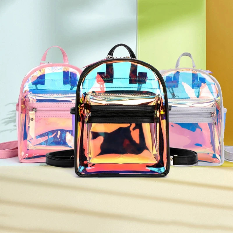 Transparent Jelly Black Laser Mini Summer School Backpack Teen Girls Travel Bag PVC Mochila XAZD 240824 4