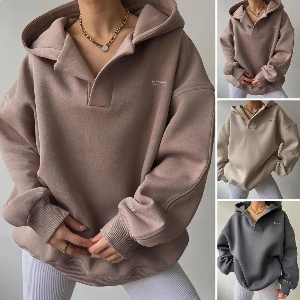 Solid Color Hoodies Long Sleeves Hoodies Fashionable Womens V-neck Hoodies Stylish Solid Color for Autumn for Streetwear 250106