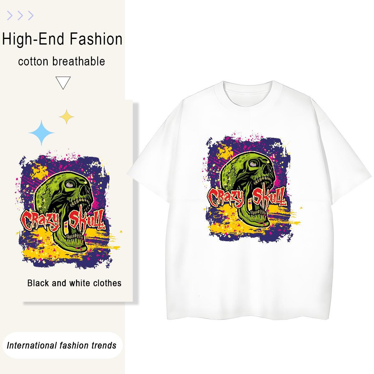 High Quality Mens T Shirts 230g Cotton skull Summer Casual Plus Size Cartoon Breathable Crew Neck Men Tees Free Shipping Tees Shirts