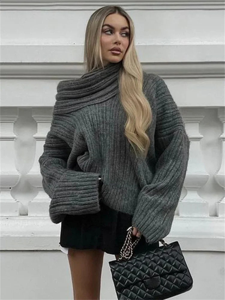 Tossy Off-Shoulder Solid Knit Sweater Women Casual Loose Long Sleeve Patchwork Oversized Sweater Slim Fashion Pullover Female 240824