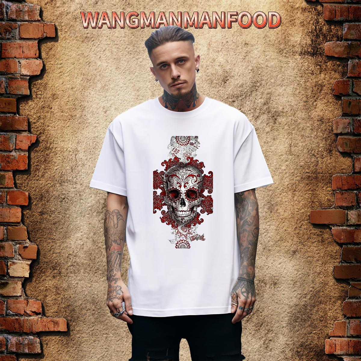 High Quality T Shirts Men 100% Cotton 230g skull Daily Wear Custom Print Oversized Round Neck Short Sleeve Men Tshirts New Arrival Tees