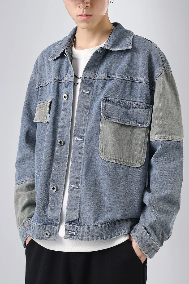 autumn mens casual plus size denim jacket Korean street clothing windproof outerwear 240824