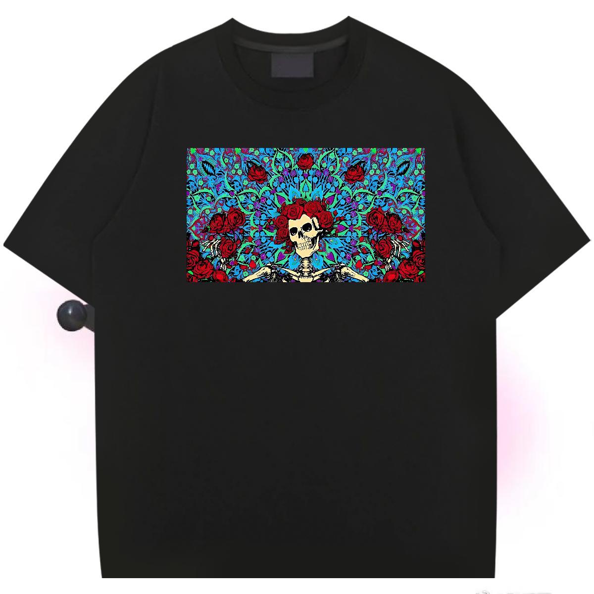 Loose T-Shirts for Men 100% Cotton 230g skull High Street Hip Hop Custom Cartoon Short Sleeve O-Neck Men Clothes T-Shirt Designer Tops