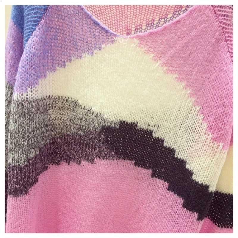 Autumn/Winter Korean Edition Simple Fashion Casual Knitted Sweater Long Sleeve Loose Color Blocking Womens T-shirt Top 240824