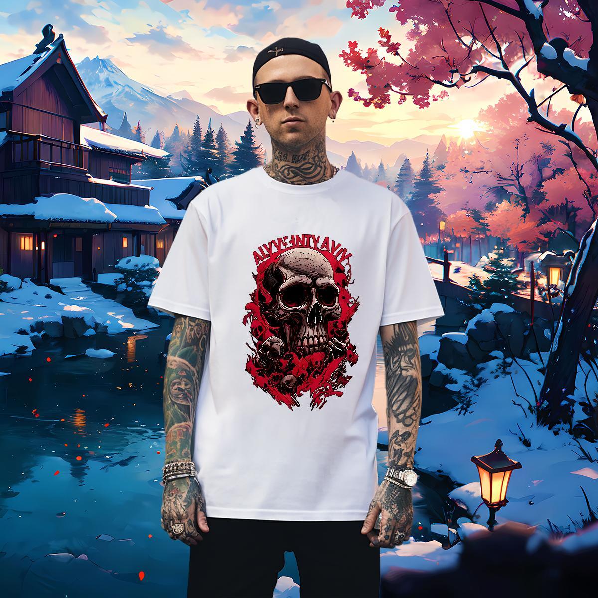 Unisex T Shirts Men 100% Cotton 230g skull Street Casual Asian Size Breathable Short Sleeve Tshirt for Man Woman Custom Tshirts