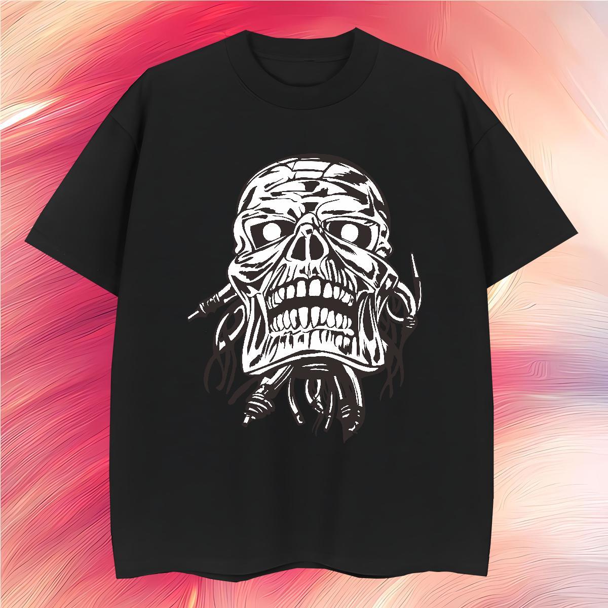 Classic Man T Shirts 230g 100% Cotton skull Casual Floral Print Short Sleeve O-Neck Men Tops Tees Custom Top Tees