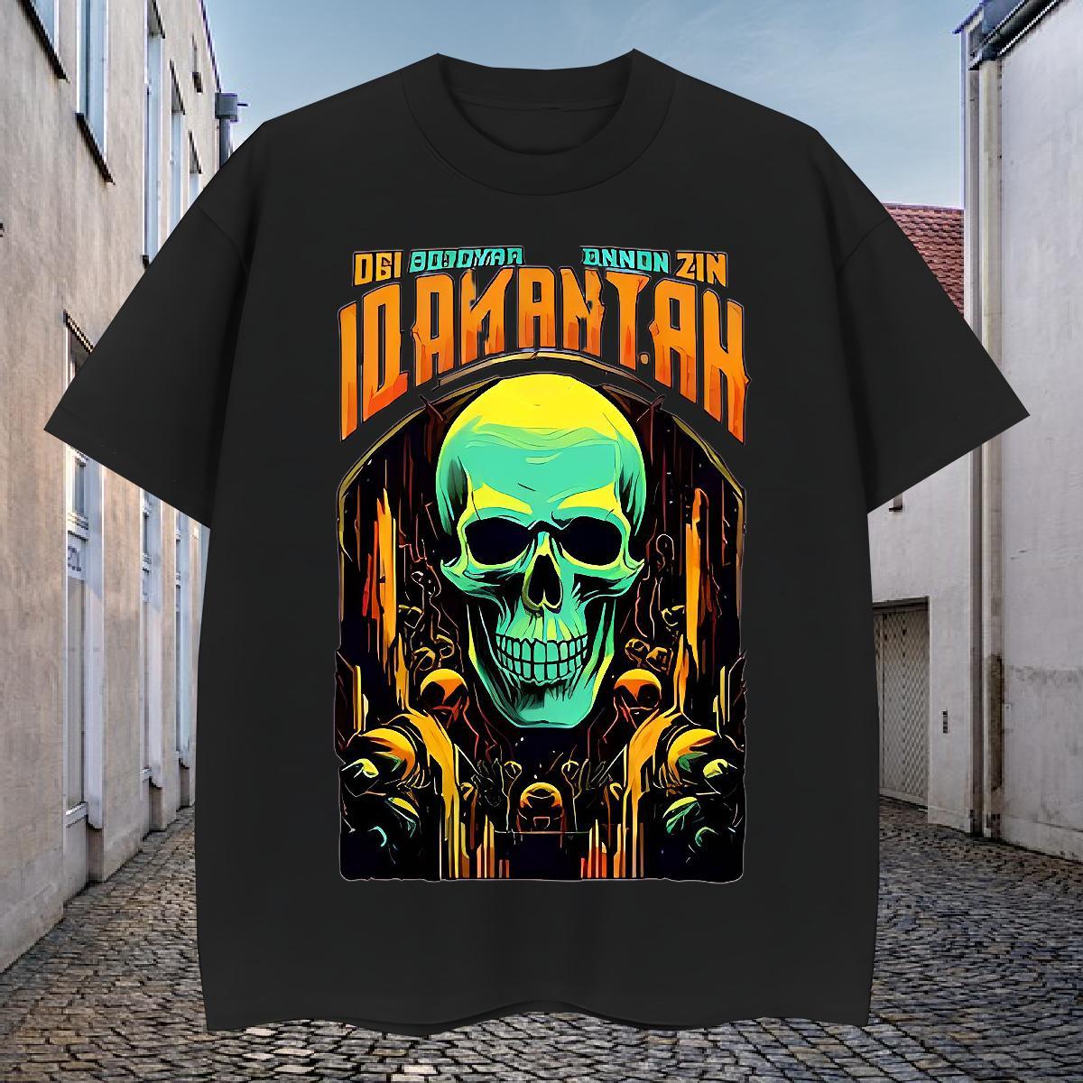 Loose Mens T Shirts 230g Pure Cotton skull Anime Printing Street Custom Printed Breathable Short Sleeve Men Tops Tees 2024 DIY Clothings