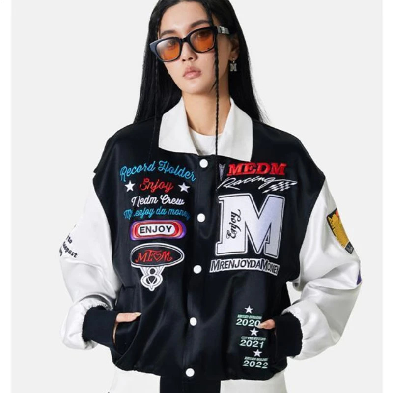 American retro street towel embroidered baseball uniform loose jacket Y2K jacket men and women couples autumn and winter jacket 240824