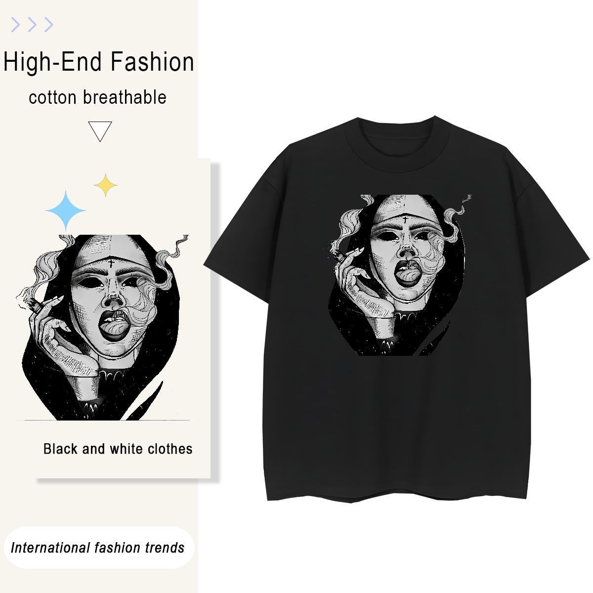 Comfortable Women Tees 230g Pure Cotton nun Sports Street Wear T Shirts Women O-Neck Short Sleeve Anime Print Clothes Shirt