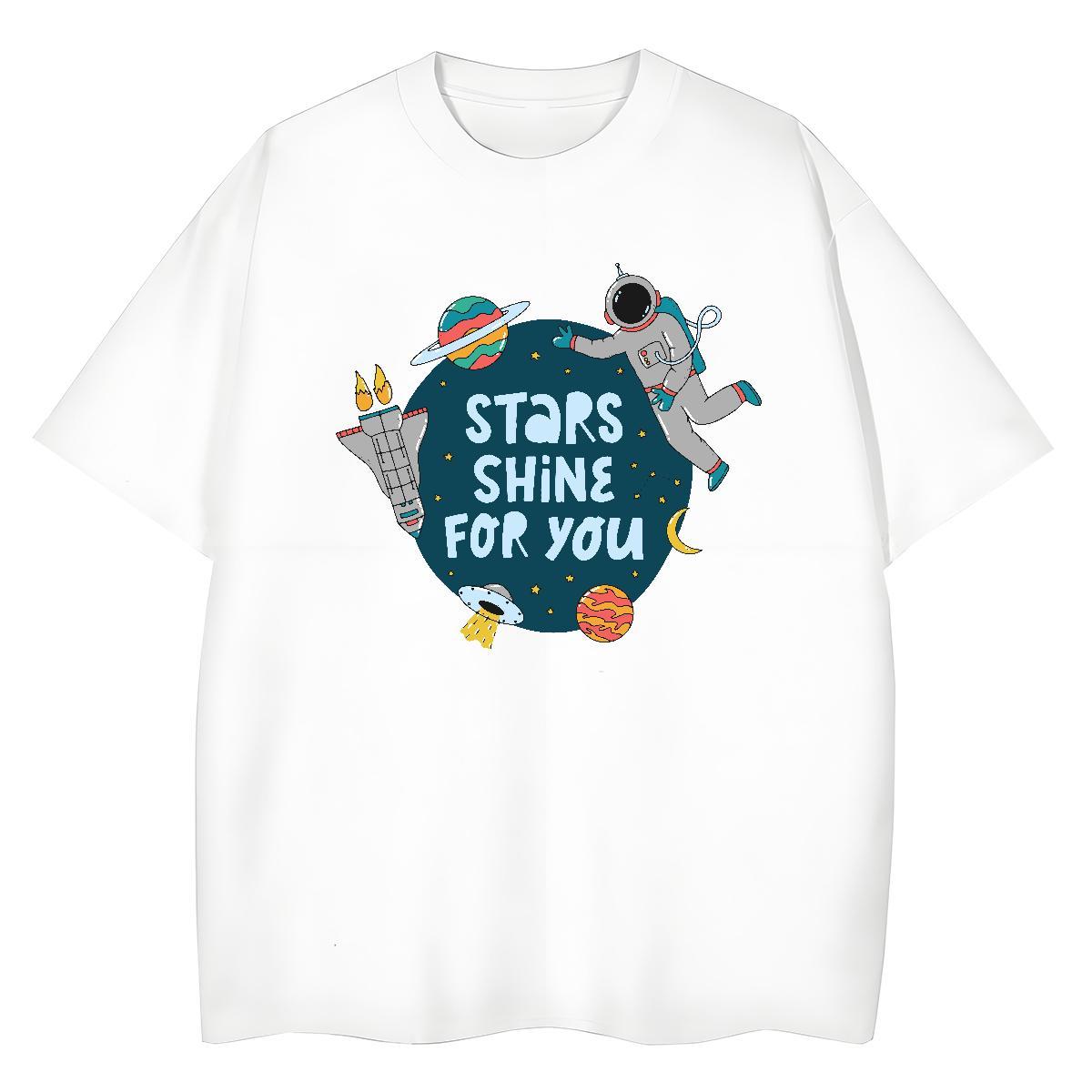 Nice Unisex Tshirts 230g Pure Cotton cosmonaut Summer Casual Woman T Shirts O Neck Short Sleeves Cartoon Anime Clothings