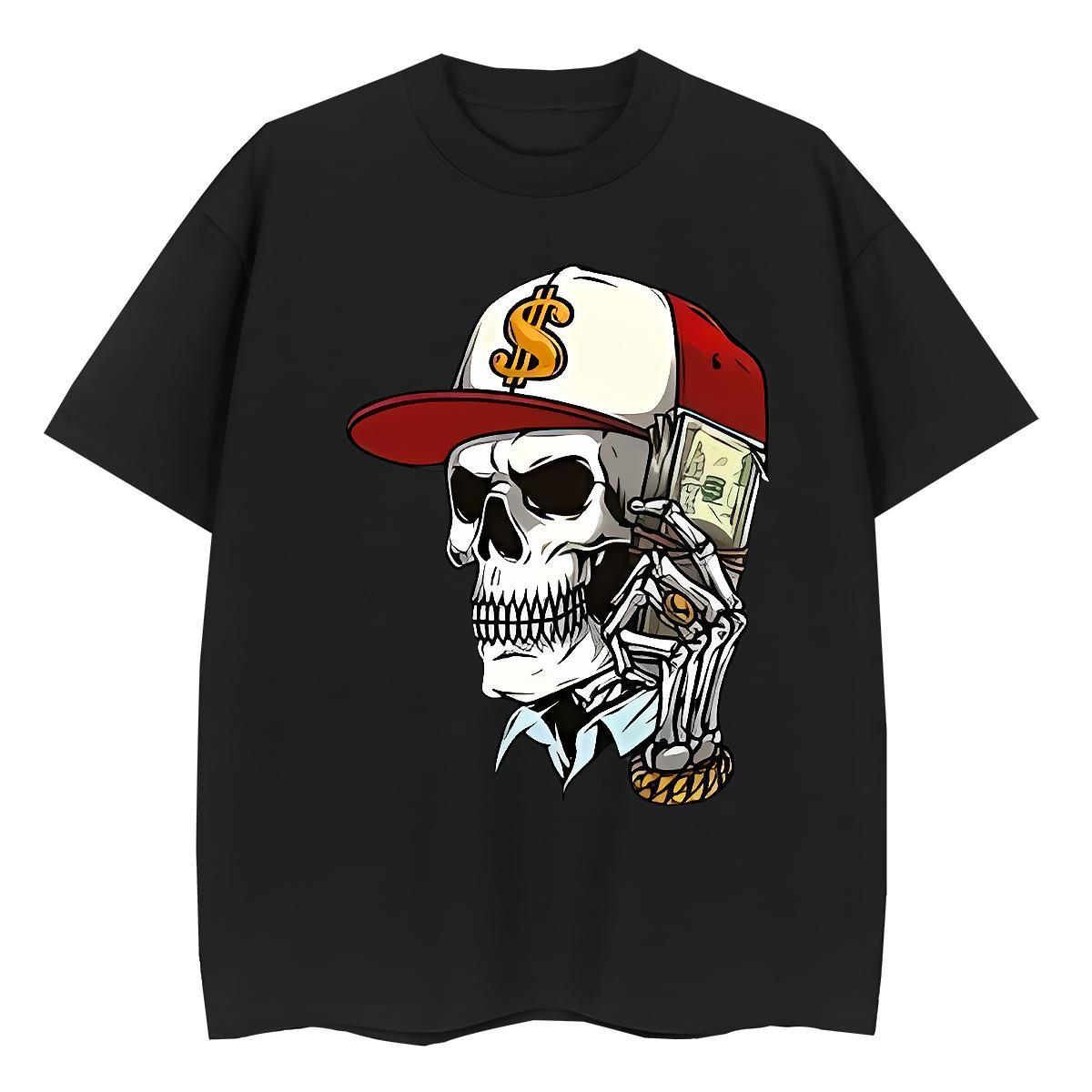 Loose Fit T Shirt For Man 230g 100% Cotton skull Street Anime Print O Neck Short Sleeves Men Tshirts Factory Direct Clothings