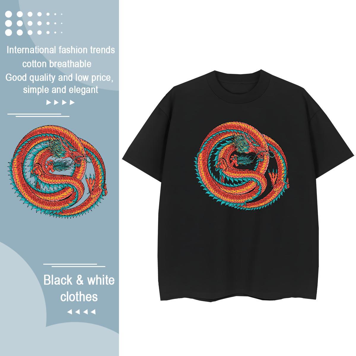 Soft T Shirt For Man 100% Cotton 230g dragon Spring Summer Black Oversized Breathable Crew Neck Couples T Shirts 2024 Polos