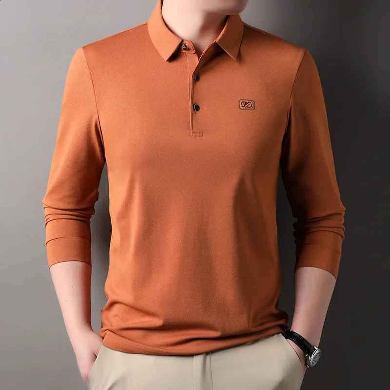 Autumn Polo Shirt Men Solid Long Sleeve Casual Spring Clothing Loose Fit Business Polos T-shirt Korean Golf Tops 240824