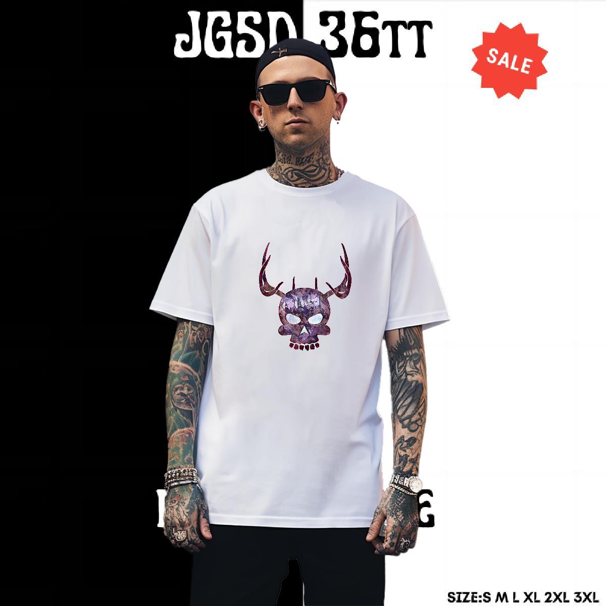 High Quality T-Shirts for Men 230g Cotton skull Sport Anime Print Short Sleeve Soft Men Tshirts 2024 New Tops Shirt