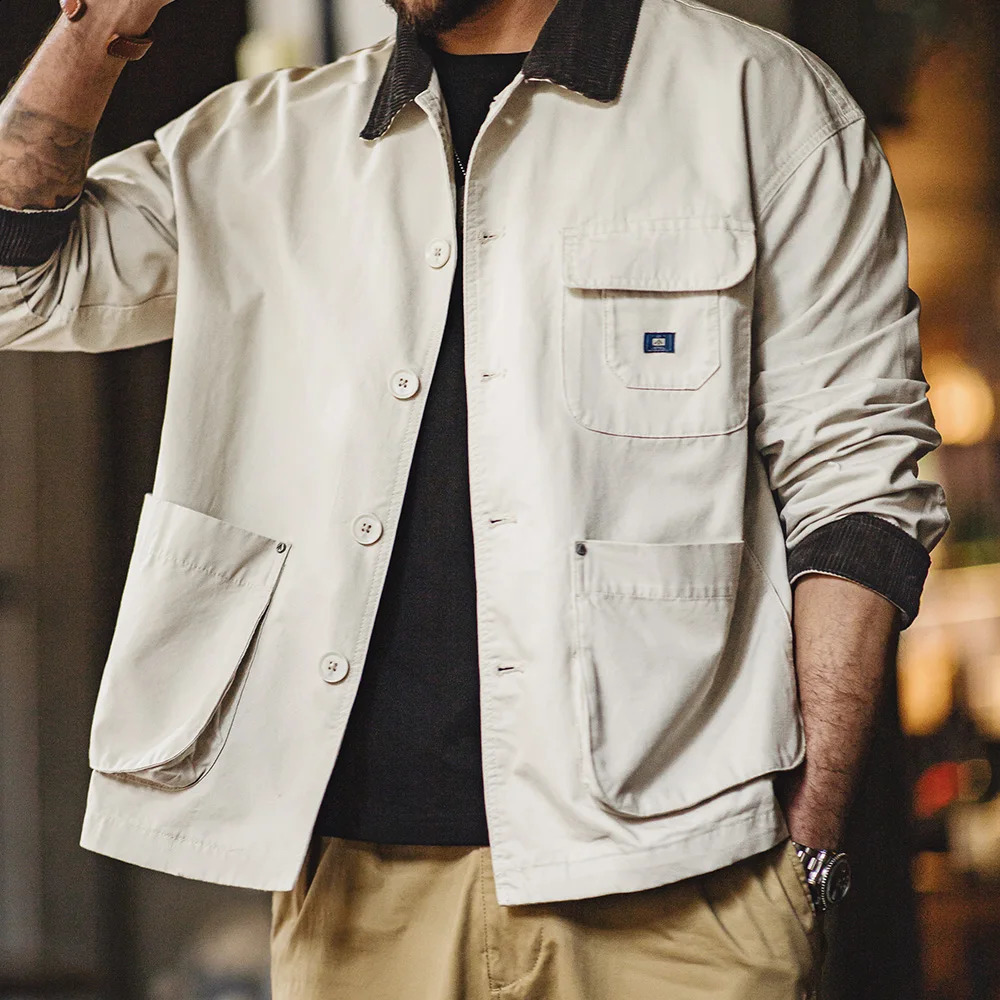Maden American Retro Hunting Lapel Plus Size Short Jackets Mens Outwear Spring and Autumn Clothing 240824