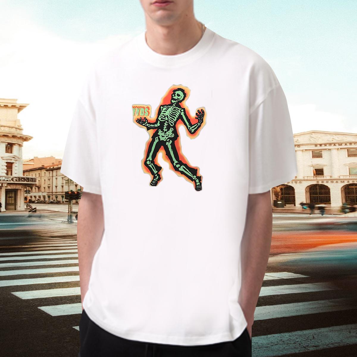 Classic T shirt 230g Pure Cotton skull High Street Hip Hop Custom Print Plus Size Crew Neck Breathable Tshirts Casual New Clothings