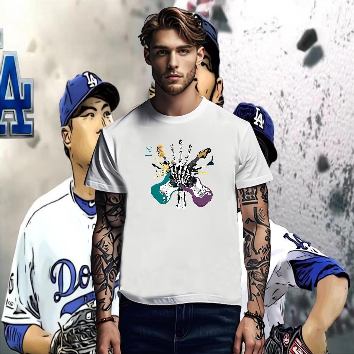 Designer T-Shirts 100% Cotton 230g guitar Hip Hop Custom Big Size Breathable Soft Tshirt for Man Woman 2024 Summer Tops Tees