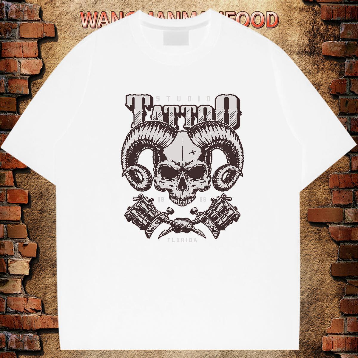 Free Shipping Man T Shirts 230g 100% Cotton skull Daily Outfit Custom Cartoon Breathable Tshirts Fashion Designer Wear