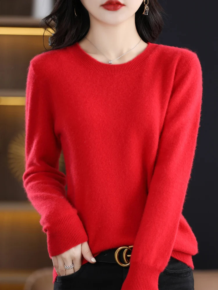 Women 100% Merino Wool Sweater O-Neck Long Sleeve Cashmere Knitwear Pullover Aliselect Fashion Autumn Winter Clothing Tops 240824