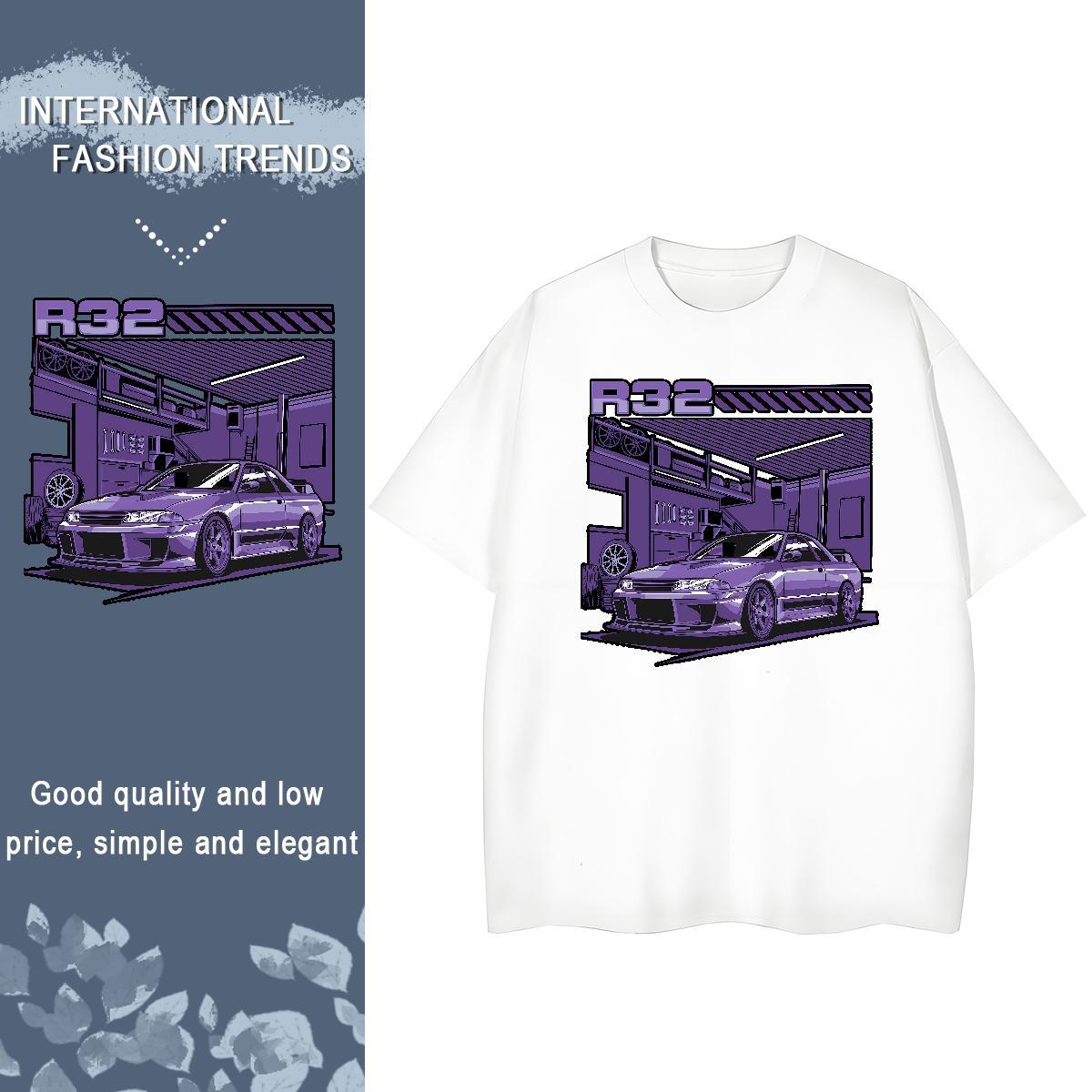 Loose Fit T-Shirts for Men 230g Pure Cotton car Casual Daily Wear Anime O Neck Short Sleeves Couples T Shirts Fashion Designer Tops