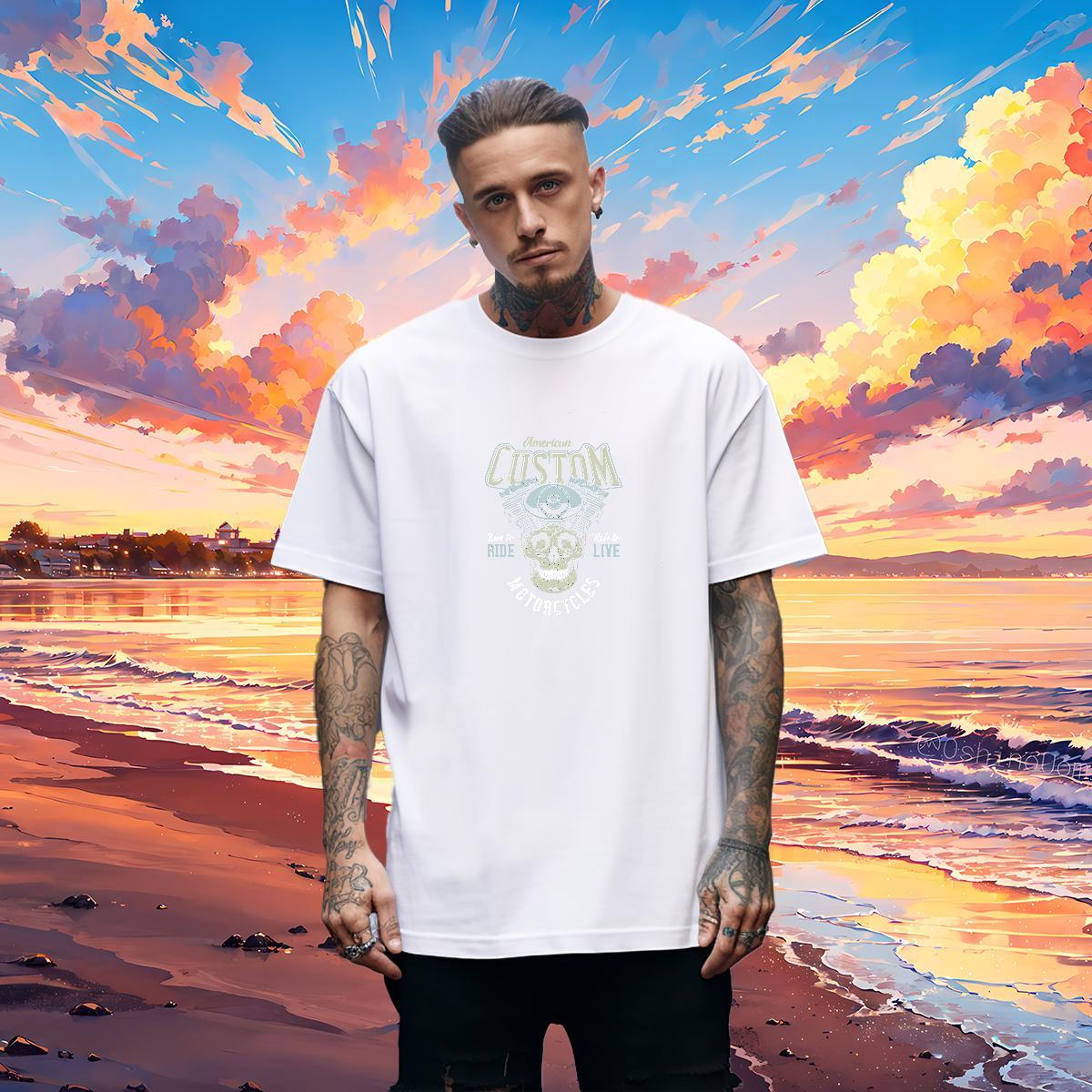 Wholesale T-Shirts for Men 230g Pure Cotton skull Anime Printing Street Oversized 4XL Breathable Crew Neck Men Tees Customized Tops
