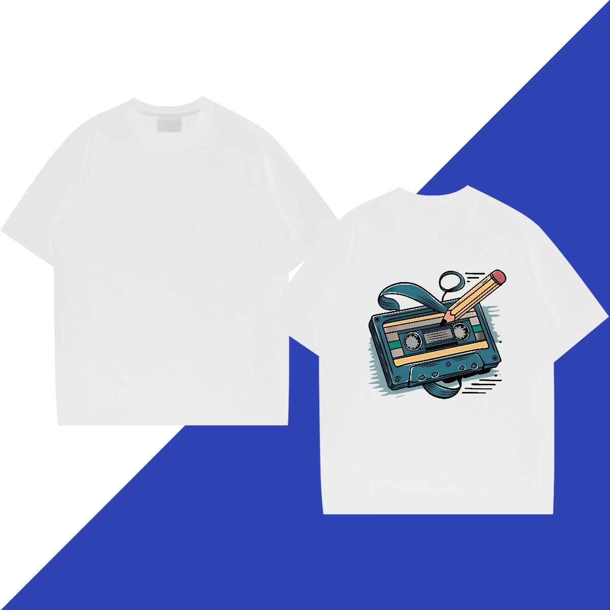 New Tshirts radio High Street Hip Hop 230g Pure Cotton Clothings Short Sleeve O-Neck Designer Men T Shirts DIY Anime