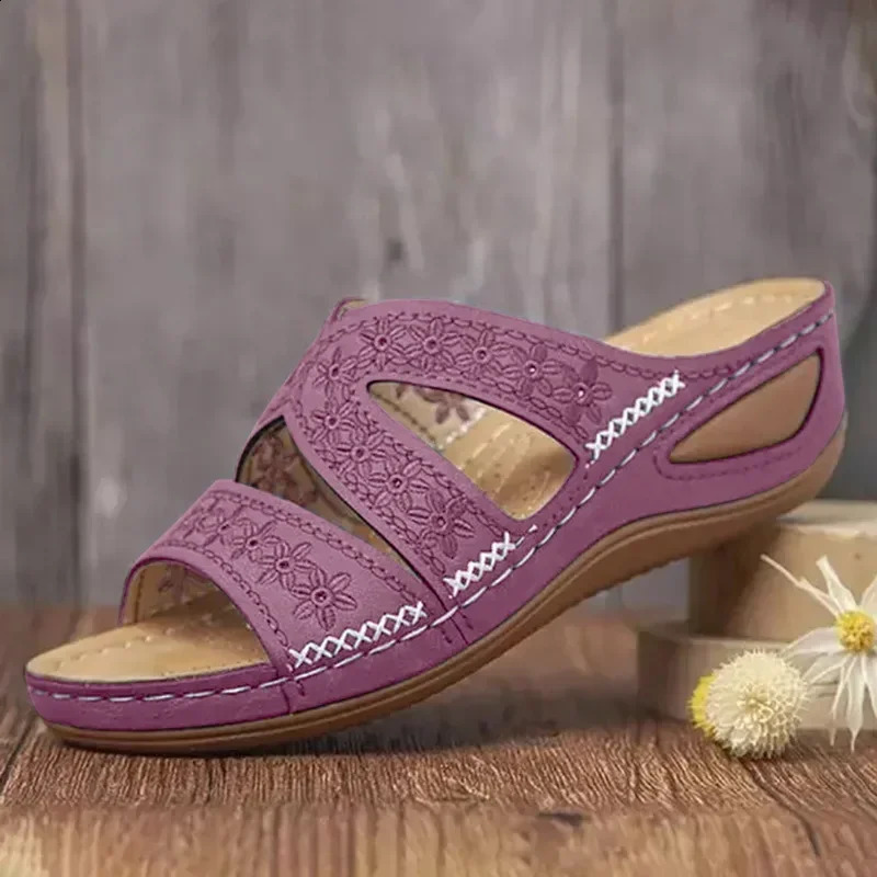 2024 Summer Womens Wedge Sandals Advanced Orthodontic Open toe Sandals Retro Anti slip Leather Casual Womens Platform Retro Shoes 240823