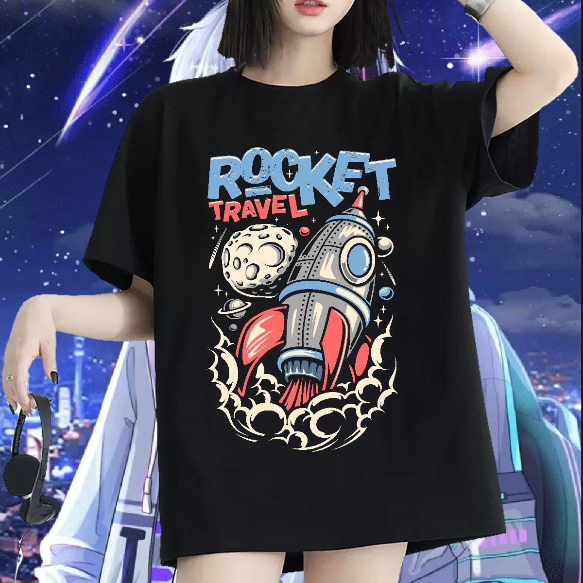 Loose fit Lady T shirt 230g 100% Cotton universe Street T-Shirts Breathable Crew Neck Custom Printed Tees