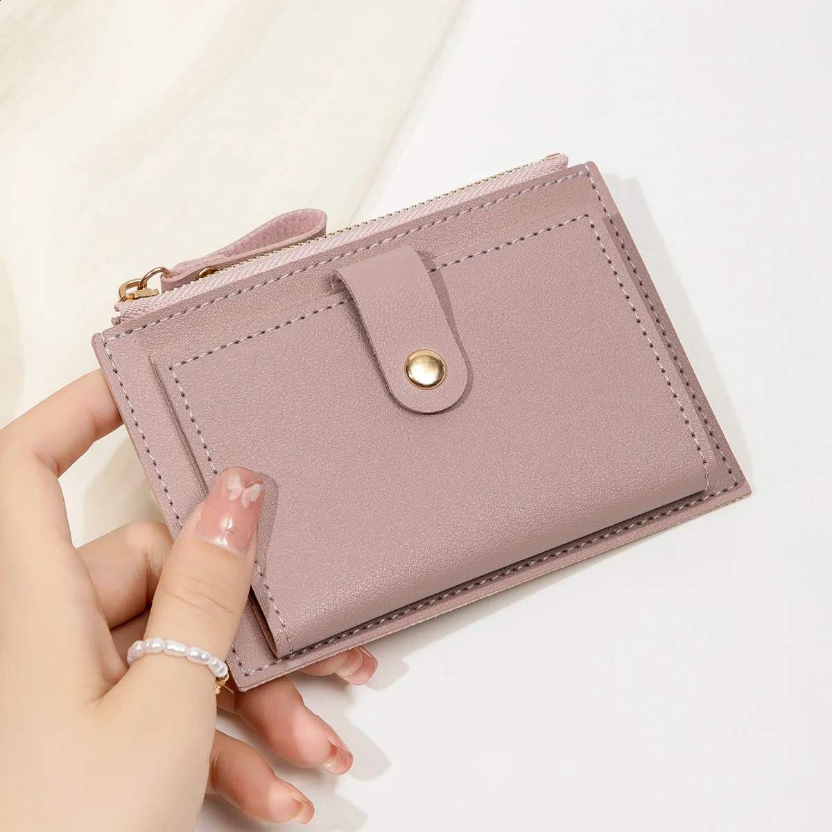 Minimalist and fashionable womens short card bag ultra-thin mini PU leather zero wallet womens credit card holder wallet 240824